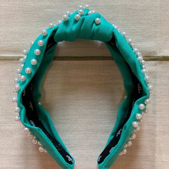 La Bella Teal Canvas and Pearl Headband - Picture 2 of 5